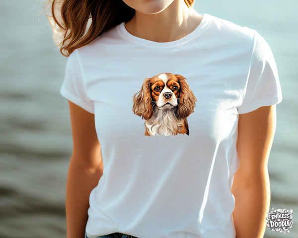 Cavalier King Charles Spaniel Dog DTF Transfer Gift Iron On Transfer Do it Yourself Heat Press for Clothing T Shirt Any Material Long Lasting (KCCS028)