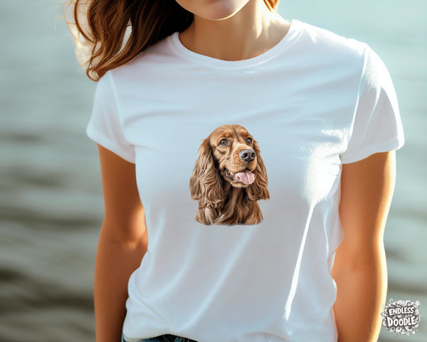 English Cocker Spaniel Dog DTF Transfer Gift Iron On Transfer Do it Yourself Heat Press for Clothing T Shirt Any Material Long Lasting (ECOCKS013)
