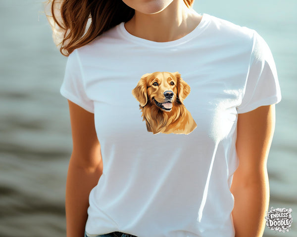 Golden Retriever Dog DTF Transfer Gift Iron On Transfer Do it Yourself Heat Press for Clothing T Shirt Any Material Long Lasting (GOLDRE064)