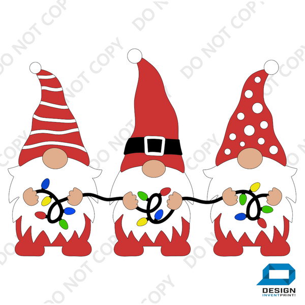 Christmas DTF Transfer - Gnome Trio - Do it Yourself Iron On or Heat Press Hot Cold Peel T Shirt Any Material Full Colour