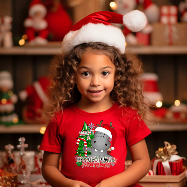 Christmas DTF Transfer - Hippopotamus - Do it Yourself Iron On or Heat Press Hot Cold Peel T Shirt Any Material Full Colour