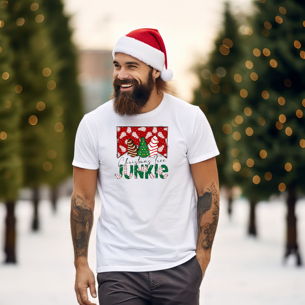 Christmas DTF Transfer - Christmas Tree Junkie - Do it Yourself Iron On or Heat Press Hot Cold Peel T Shirt Any Material Full Colour
