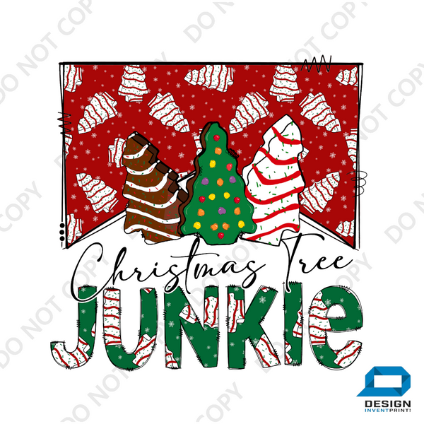 Christmas DTF Transfer - Christmas Tree Junkie - Do it Yourself Iron On or Heat Press Hot Cold Peel T Shirt Any Material Full Colour