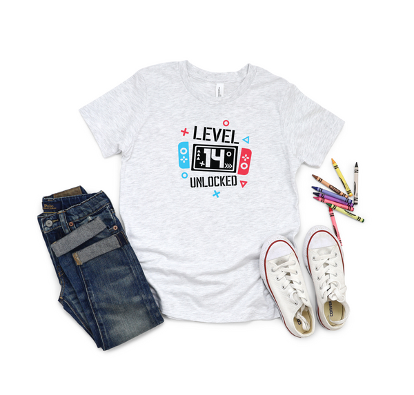 14th Birthday Boy Fourteen Year Old - Gaming Kids DTF Transfer - Gift Do it Yourself Iron On Heat Press Shirt Any Material Long Lasting Full Colour