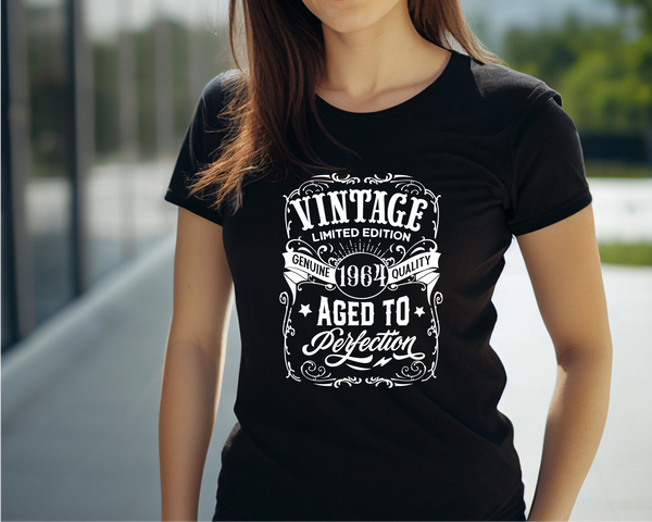 60th Birthday Gift DTF Transfer - Vintage Year - Do it Yourself Iron On Heat Press Hot or Cold Peel T 60 Birthday Shirt Any Material Long Lasting Full Colour