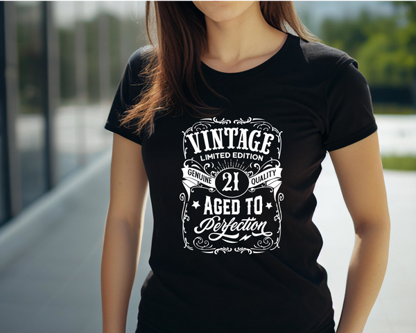 21st Birthday Gift DTF Transfer - Vintage Age - Do it Yourself Iron On Heat Press Hot or Cold Peel T 21 Birthday Shirt Any Material Long Lasting Full Colour