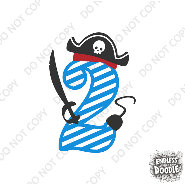 2nd Birthday Two Year Old - Pirate Kids DTF Transfer - Gift Do it Yourself Iron On Heat Press Shirt Any Material Long Lasting Full Colour