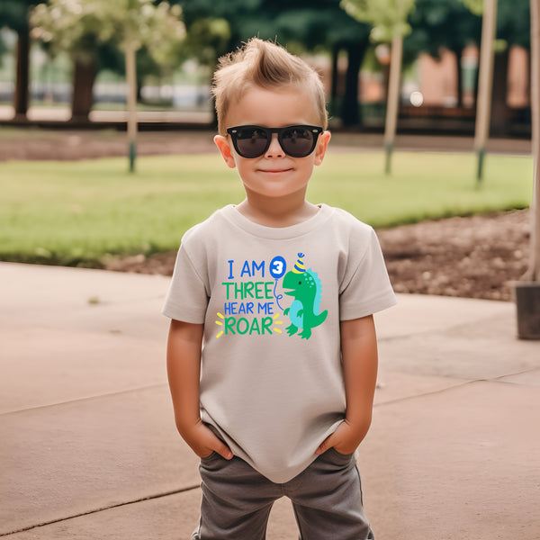 3rd Birthday Boy Three Year Old - Dino Roar Kids DTF Transfer - Gift Do it Yourself Iron On Heat Press Shirt Any Material Long Lasting Full Colour