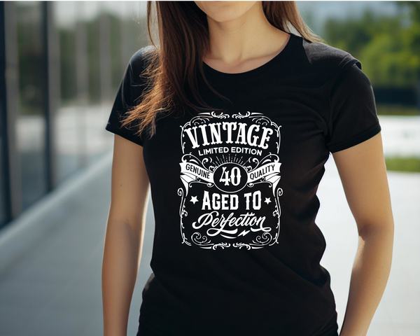 40th Birthday Gift DTF Transfer - Vintage Age - Do it Yourself Iron On Heat Press Hot or Cold Peel T 40 Birthday Shirt Any Material Long Lasting Full Colour