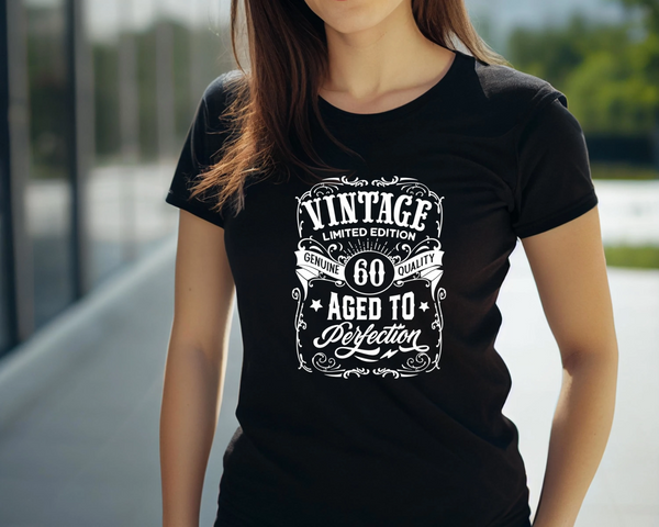 60th Birthday Gift DTF Transfer - Vintage Age - Do it Yourself Iron On Heat Press Hot or Cold Peel T 60 Birthday Shirt Any Material Long Lasting Full Colour