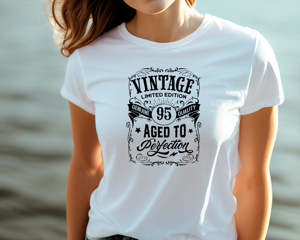 95th Birthday Gift DTF Transfer - Vintage Age - Do it Yourself Iron On Heat Press Hot or Cold Peel T 95 Birthday Shirt Any Material Long Lasting Full Colour