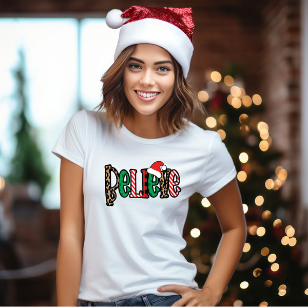 Christmas DTF Transfer - Believe  - Do it Yourself Iron On or Heat Press Hot Cold Peel T Shirt Any Material Full Colour