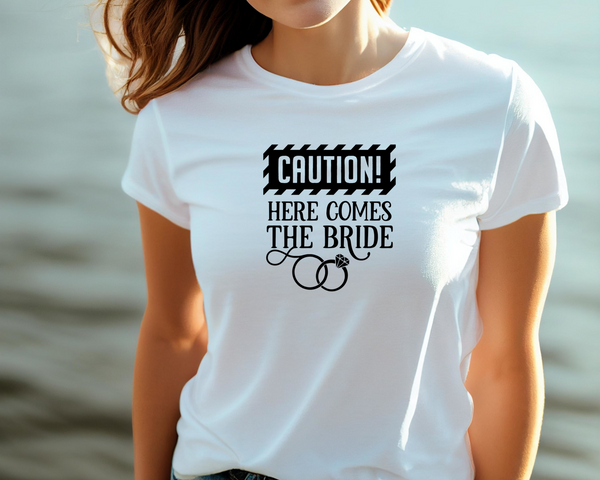 Wedding Hen Do Party DTF Transfer - Caution Bride - Do it Yourself Iron On Heat Press Hot or Cold Peel Shirt Any Material Long Lasting Full Colour
