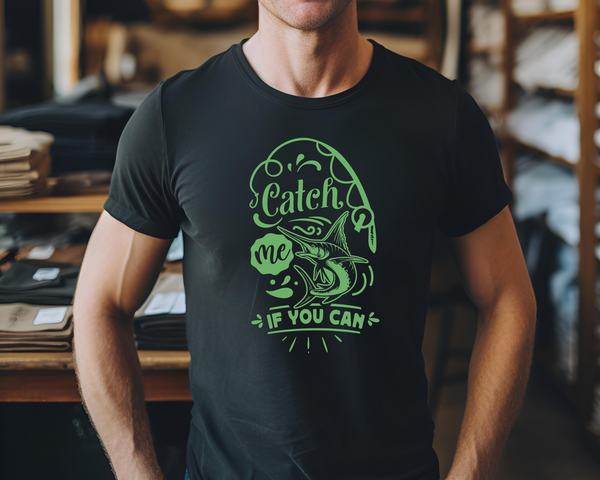 Fishing Fish Angling DTF Transfer - Catch Me If you Can  - Do it Yourself Iron On Heat Press Hot or Cold Peel Shirt Any Material Long Lasting Full Colour
