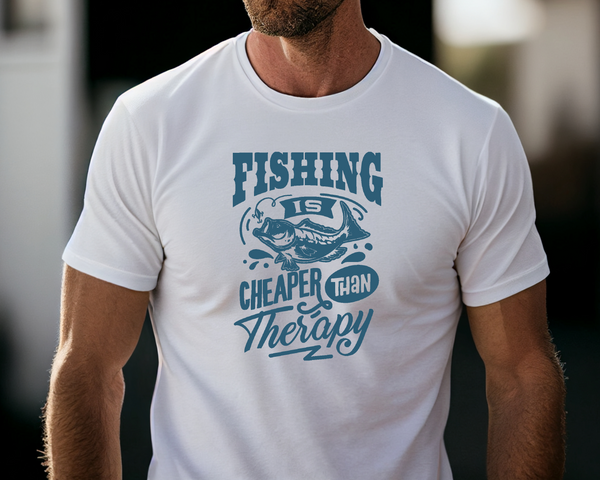 Fishing Fish Angling DTF Transfer -  Fishing Cheaper Than Therapy - Do it Yourself Iron On Heat Press Hot or Cold Peel Shirt Any Material Long Lasting Full Colour