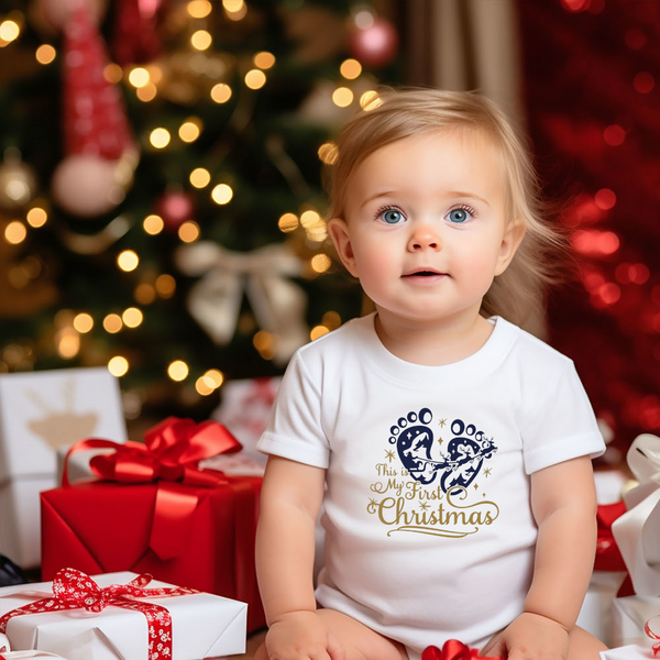 Christmas DTF Transfer - 1st Christmas Footprints - Do it Yourself Iron On or Heat Press Hot Cold Peel T Shirt Any Material Full Colour