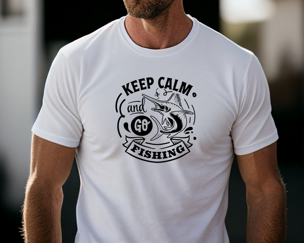Fishing Fish Angling DTF Transfer - Keep Calm Go Fishing - Do it Yourself Iron On Heat Press Hot or Cold Peel Shirt Any Material Long Lasting Full Colour