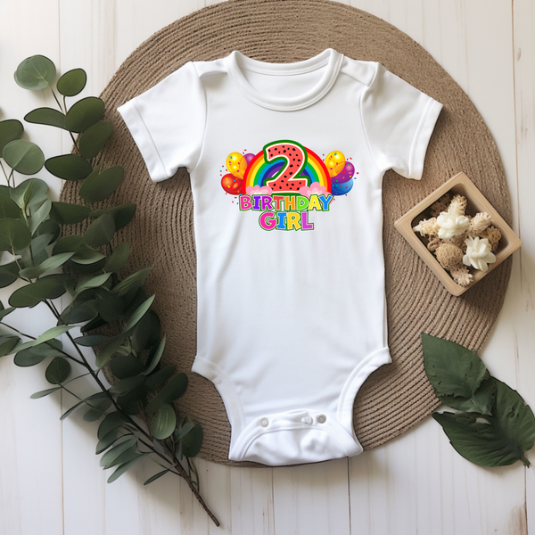 2nd  Birthday Girl One Year Two - Rainbow Birthday Kids DTF Transfer - Gift Do it Yourself Iron On Heat Press Shirt Any Material Long Lasting Full Colour