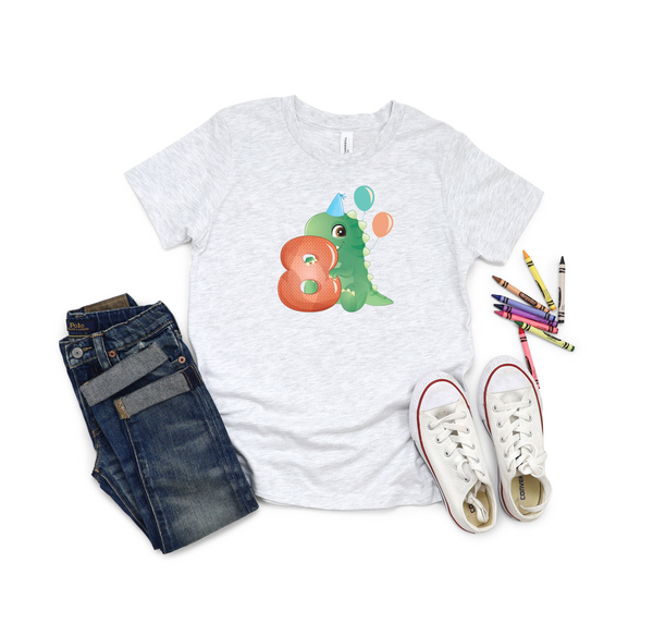 8th Birthday Boy Eight Year Old - T Rex Kids DTF Transfer - Gift Do it Yourself Iron On Heat Press Shirt Any Material Long Lasting Full Colour