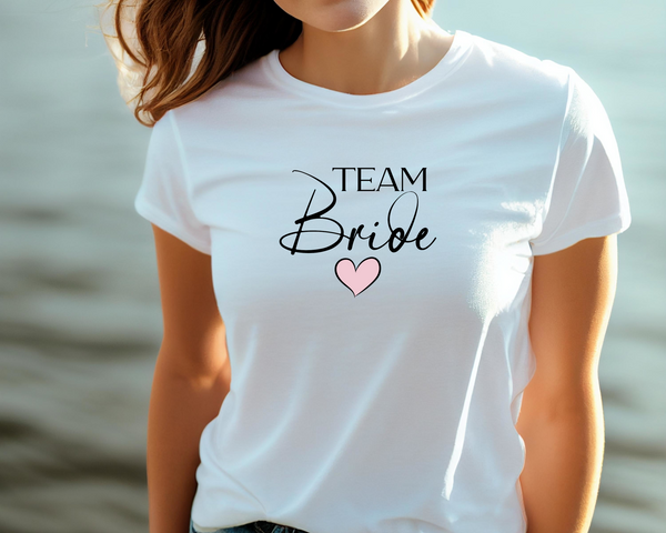 Wedding Hen Do Party DTF Transfer - Team Bride Pink Heart - Do it Yourself Iron On Heat Press Hot or Cold Peel Shirt Any Material Long Lasting Full Colour