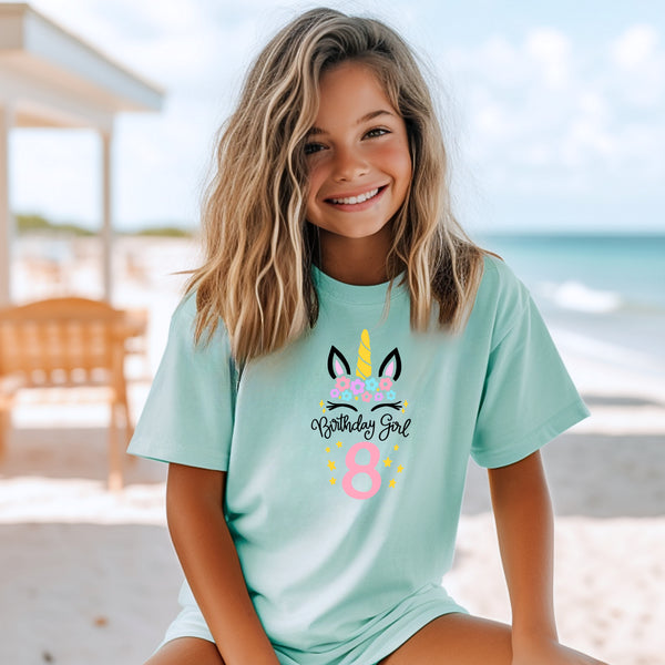 8th Birthday Girl Eight Year Old - Unicorn Kids DTF Transfer - Gift Do it Yourself Iron On Heat Press Shirt Any Material Long Lasting Full Colour
