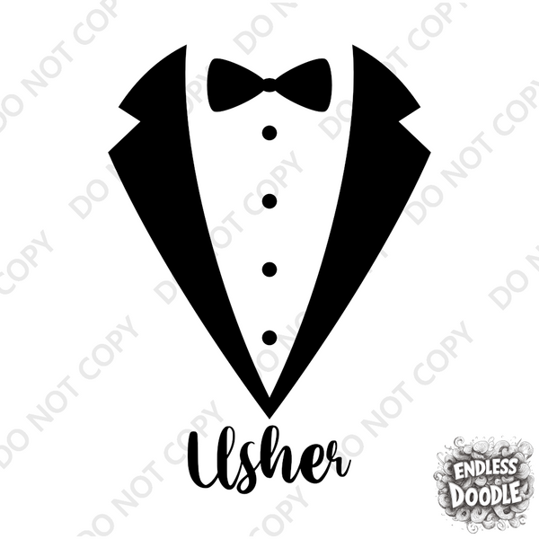 Wedding Groom Stag Do Party DTF Transfer - Usher Tuxedo - Do it Yourself Iron On Heat Press Hot or Cold Peel Shirt Any Material Long Lasting Full Colour