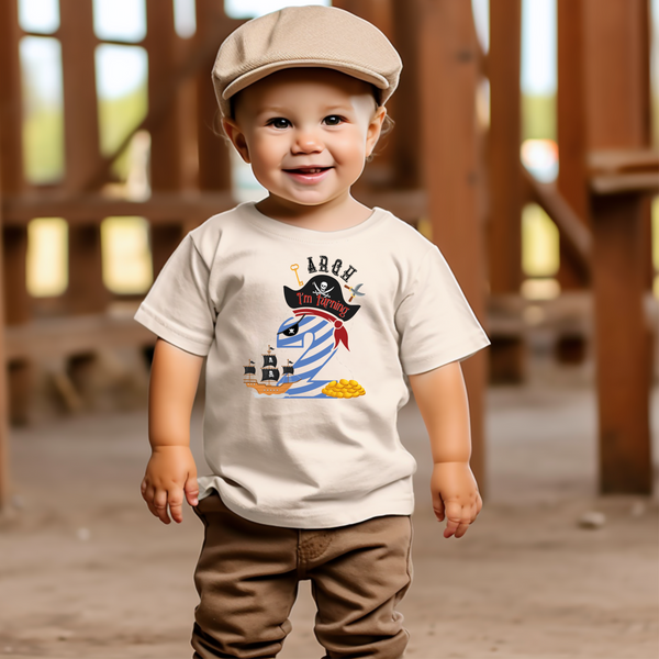 2nd Birthday Two Year Old - Turning 2 Pirate Kids DTF Transfer - Gift Do it Yourself Iron On Heat Press Shirt Any Material Long Lasting Full Colour
